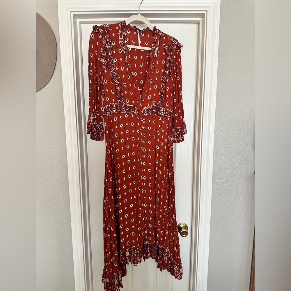 Free People Red Floral Long Sleeve Dress